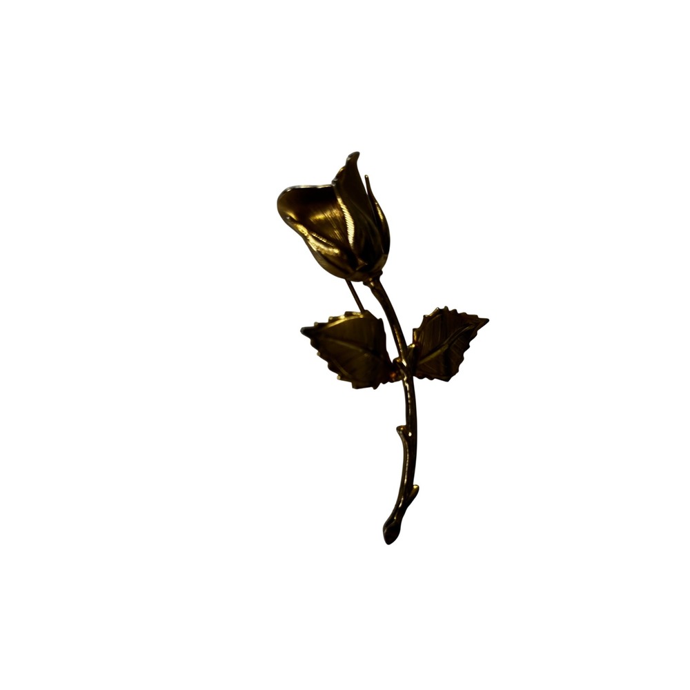 Giovanni Rose Brooch OS Gold Tone Vintage Long Stem Floral Pin